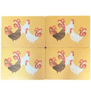 NOW DESIGNS Set of 4 "Rise and Shine" Cork-Backed Chicken Placemats 12" x 16"